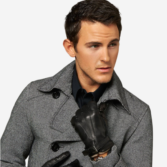 CC3239 (black) - Men's Italian Cashmere Lined Lambskin Gloves with Belt - Leather Gloves Online - Luxury Leather Gloves - 3