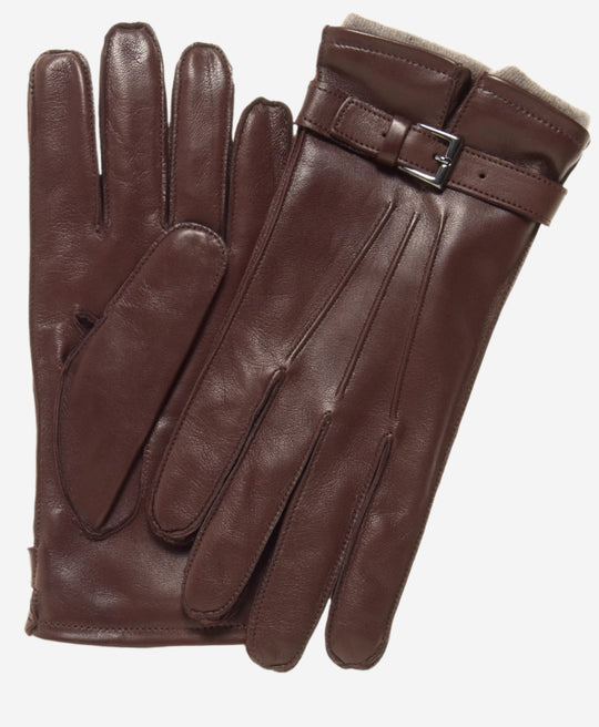 CC3239 (brown) - Men's Italian cashmere lined lambskin gloves with belt