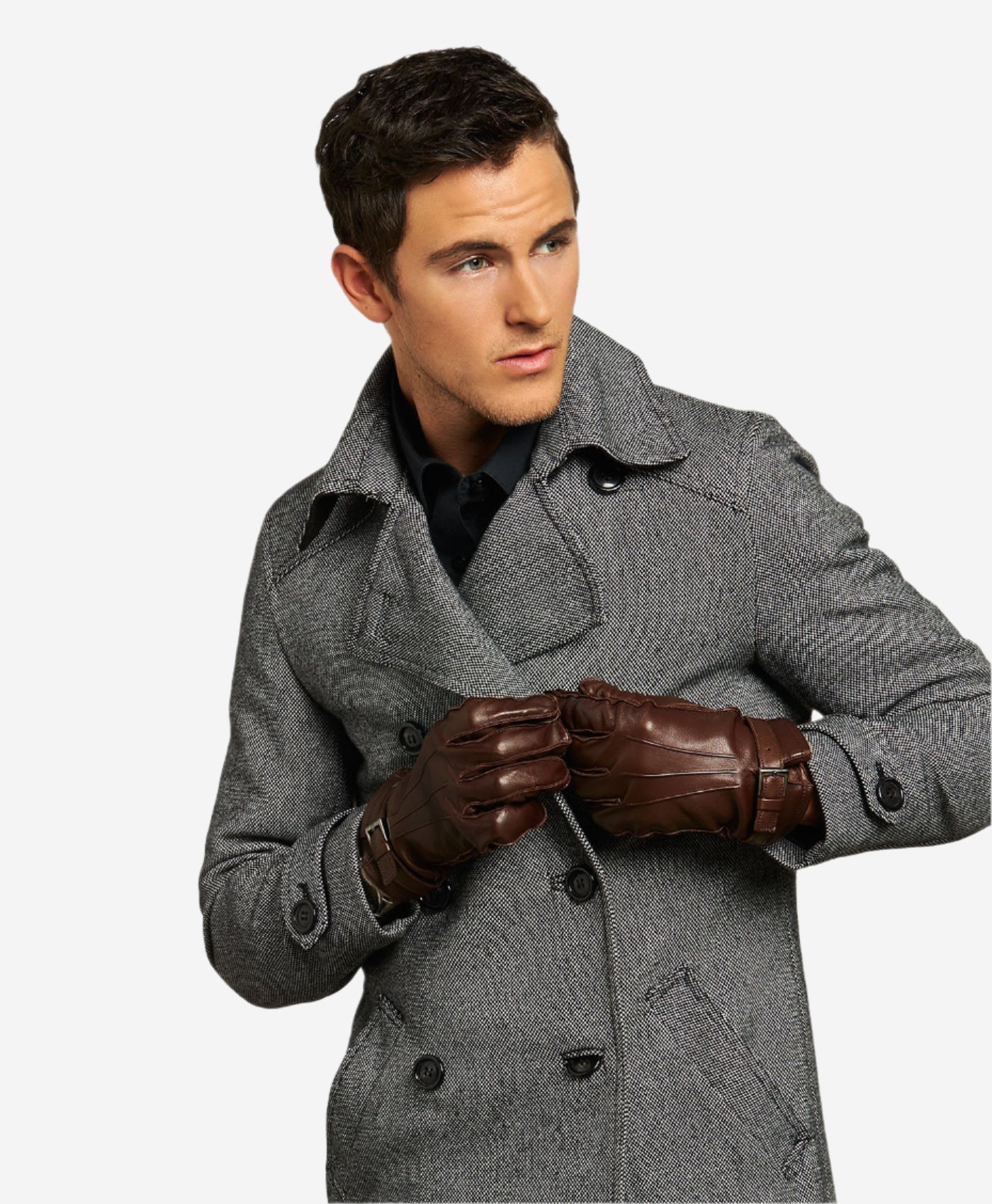 CC3239 (brown) - Men's Italian Cashmere Lined Lambskin Gloves with Belt - Leather Gloves Online - Luxury Leather Gloves - 3