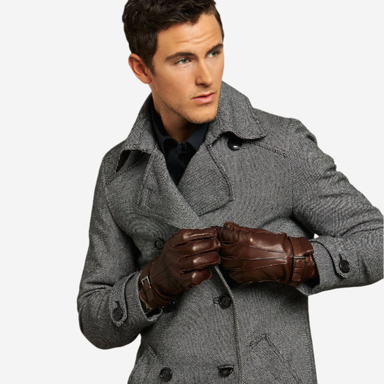 CC3239 (brown) - Men's Italian Cashmere Lined Lambskin Gloves with Belt - Leather Gloves Online - Luxury Leather Gloves - 3