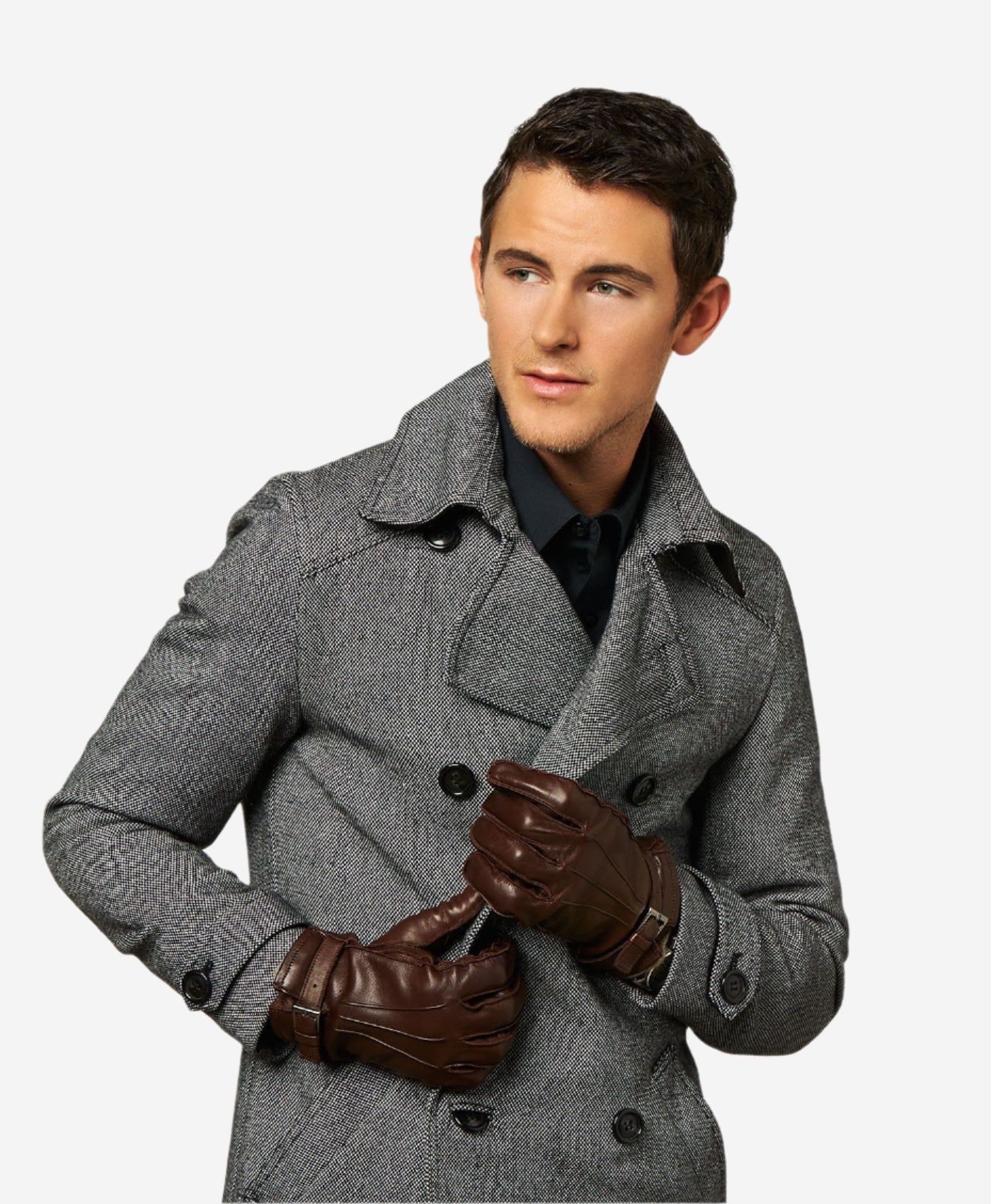 CC3239 (brown) - Men's Italian Cashmere Lined Lambskin Gloves with Belt - Leather Gloves Online - Luxury Leather Gloves - 4
