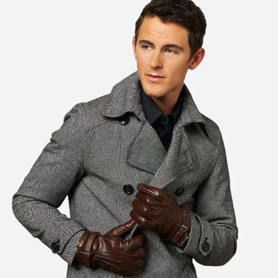 CC3239 (brown) - Men's Italian Cashmere Lined Lambskin Gloves with Belt - Leather Gloves Online - Luxury Leather Gloves - 4