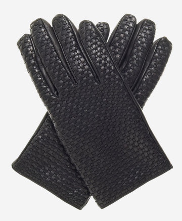 CC3339 (black) - Men's Woven Leather Gloves With Cashmere Lining - Leather Gloves Online - Luxury Leather Gloves - 1