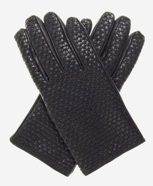 CC3339 (black) - Men's Woven Leather Gloves With Cashmere Lining - Leather Gloves Online - Luxury Leather Gloves - 1