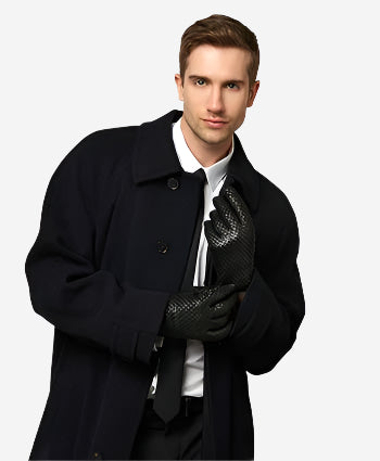 CC3339 (black) - Men's Woven Leather Gloves With Cashmere Lining - Leather Gloves Online - Luxury Leather Gloves - 3