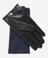 CC3414 (blue/black) - Men’s Italian suede and lambskin gloves with cashmere lining and snap closure