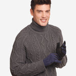 CC3414 (blue/black) - Men's Suede and Lambskin Gloves with Cashmere Lining with Snap - Leather Gloves Online - Luxury Leather Gloves - 2