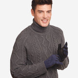 CC3414 (blue/black) - Men's Suede and Lambskin Gloves with Cashmere Lining with Snap - Leather Gloves Online - Luxury Leather Gloves - 2