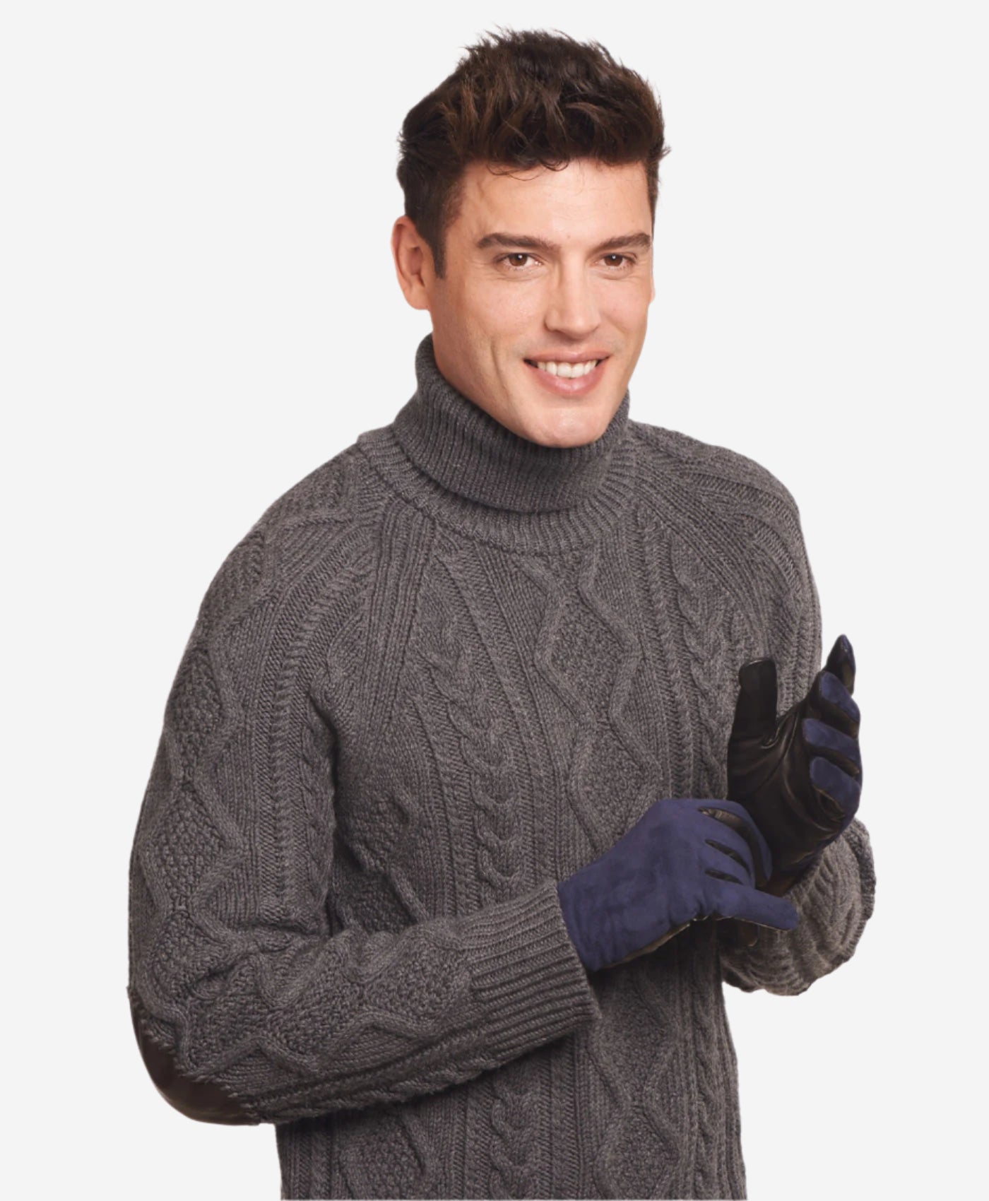 CC3414 (blue/black) - Men's Suede and Lambskin Gloves with Cashmere Lining with Snap - Leather Gloves Online - Luxury Leather Gloves - 2