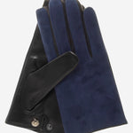 CC3414 (blue/black) - Men's Suede and Lambskin Gloves with Cashmere Lining with Snap - Leather Gloves Online - Luxury Leather Gloves - 1