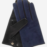 CC3414 (blue/black) - Men's Suede and Lambskin Gloves with Cashmere Lining with Snap - Leather Gloves Online - Luxury Leather Gloves - 1