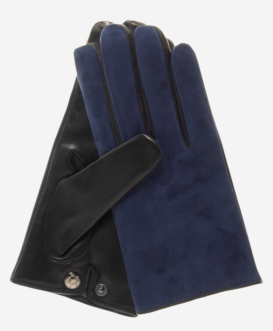 CC3414 (blue/black) - Men’s Italian suede and lambskin gloves with cashmere lining and snap closure