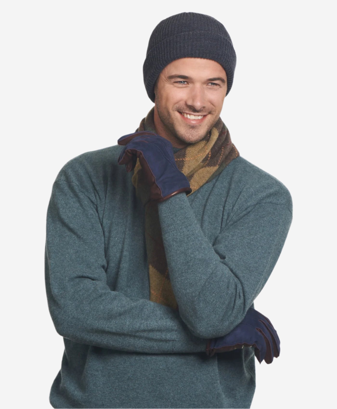 CC3434 (blue) - Men's Suede and Lambskin Gloves with Cashmere Lining - Leather Gloves Online - Luxury Leather Gloves - 1