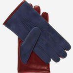 CC3434 (blue/cordovan) - Men's Suede and Lambskin Gloves with Cashmere Lining - Leather Gloves Online - Luxury Leather Gloves - 1
