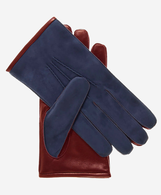 CC3434 (blue/cordovan) - Men’s Italian suede and lambskin gloves with cashmere lining