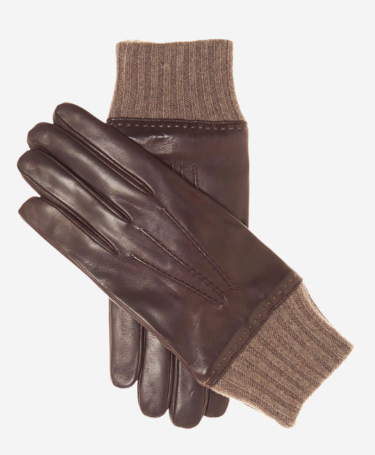CC3502 (brown) - Men’s Italian lambskin winter gloves with cashmere lining & extended wool cuff