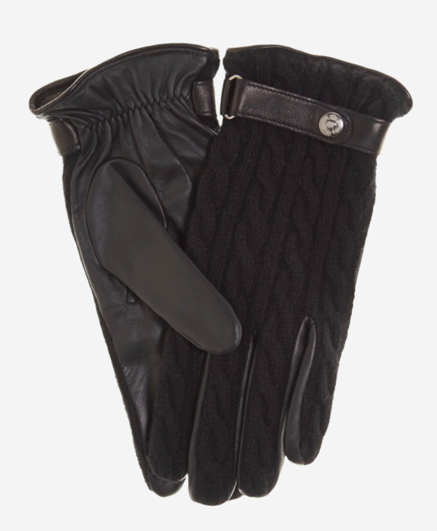 CC3510 (black) - Men's Italian Cable Knit Cashmere and Leather Winter Gloves - Leather Gloves Online - Luxury Leather Gloves - 1