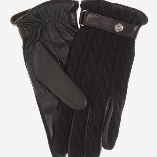 CC3510 (black) - Men's Italian Cable Knit Cashmere and Leather Winter Gloves - Leather Gloves Online - Luxury Leather Gloves - 1