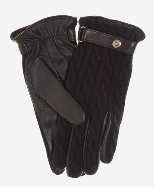 CC3510 (black) - Men’s Italian cable knit cashmere and leather winter gloves