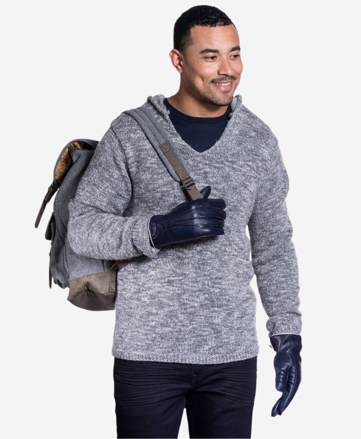 CC3592 (blue) - Men's Italian Leather Gloves with Two-Tone Contrast Colors - Leather Gloves Online - Luxury Leather Gloves - 2