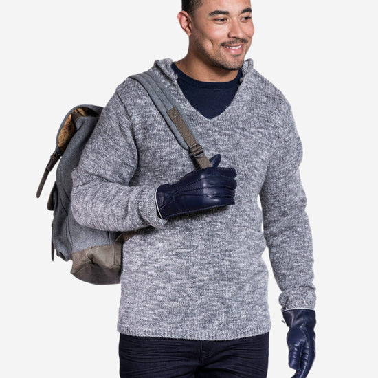 CC3592 (blue) - Men's Italian Leather Gloves with Two-Tone Contrast Colors - Leather Gloves Online - Luxury Leather Gloves - 2