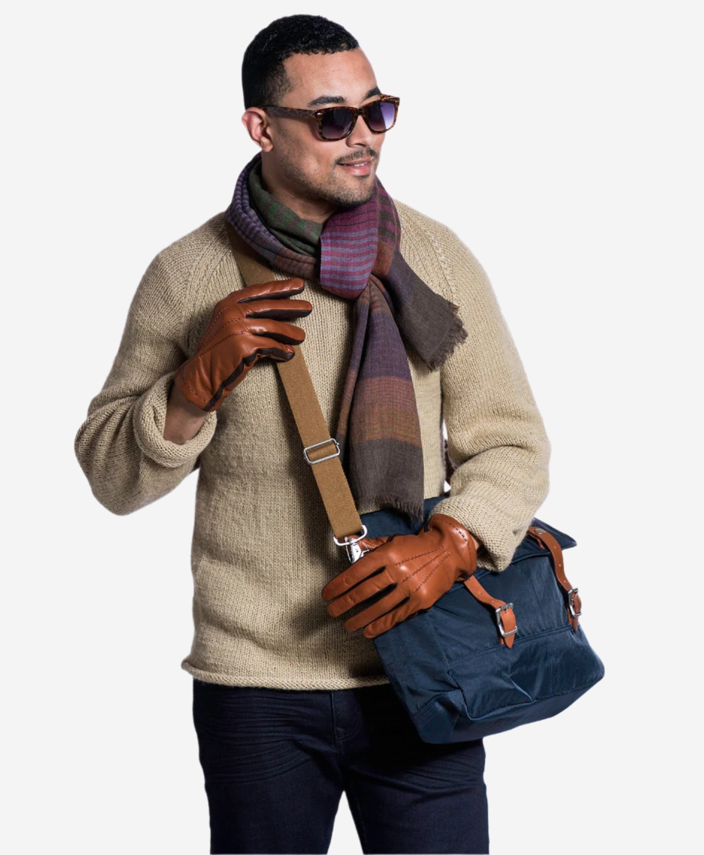 CC3592 (brown) - Men's Italian Leather Gloves with Two-Tone Contrast Colors - Leather Gloves Online - Luxury Leather Gloves - 2