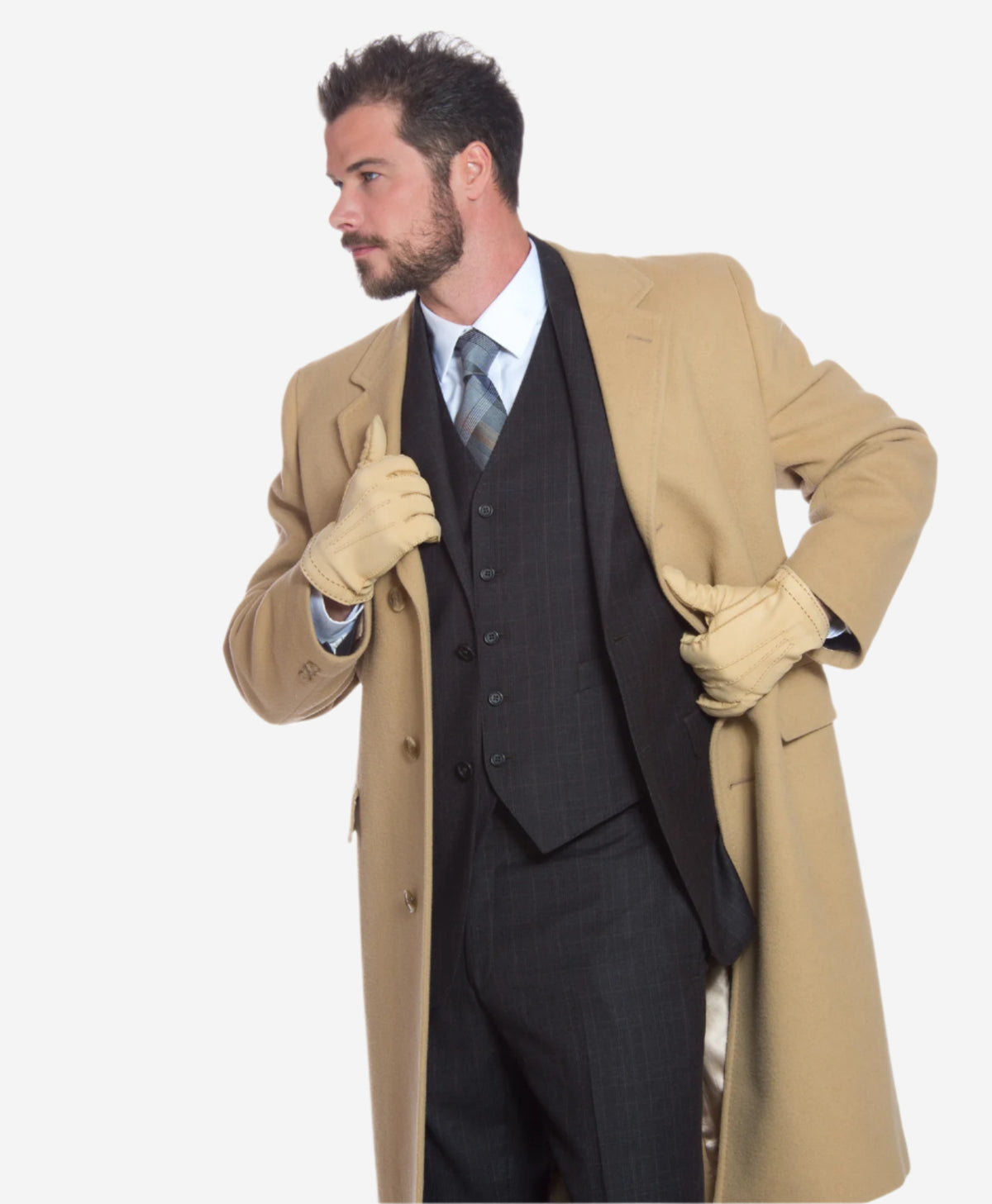 CC3630 (natural) - Men's Handsewn Italian Cashmere Lined Nubuck Gloves - Leather Gloves Online - Luxury Leather Gloves - 3