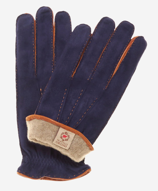 CC3640 (blue) - Men’s Italian handsewn suede and lambskin gloves with cashmere lining