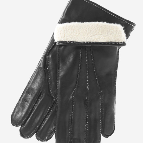 CC3905 (black) - Men's Italian Cashmere Lined Leather Gloves With Shearling Cuff - Leather Gloves Online - Luxury Leather Gloves - 2