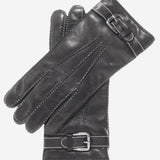 CC3905 (black) - Men's Italian Cashmere Lined Leather Gloves With Shearling Cuff - Leather Gloves Online - Luxury Leather Gloves - 1