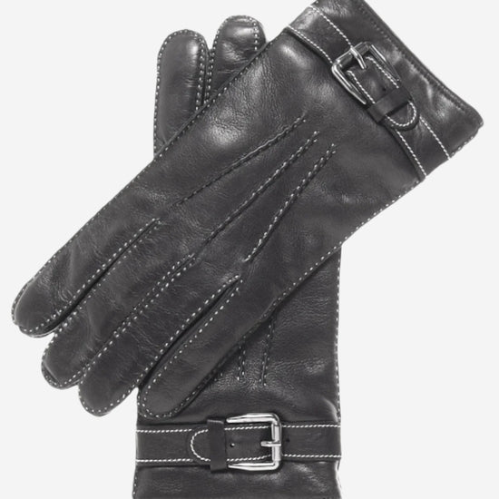 CC3905 (black) - Men's Italian Cashmere Lined Leather Gloves With Shearling Cuff - Leather Gloves Online - Luxury Leather Gloves - 1