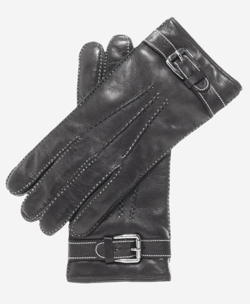 CC3905 (black) - Men's Italian Cashmere Lined Leather Gloves With Shearling Cuff - Leather Gloves Online - Luxury Leather Gloves - 1