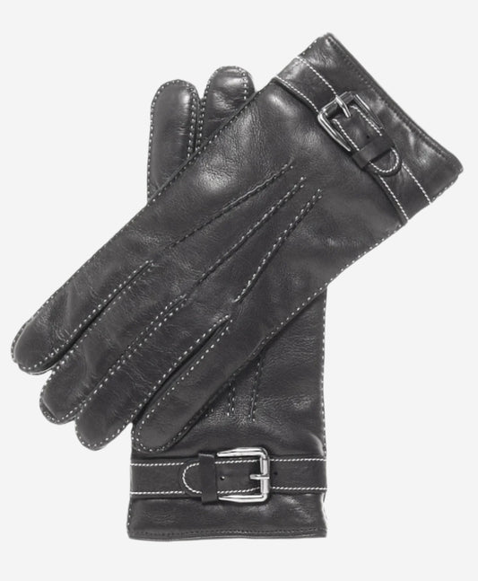 CC3905 (black) - Men's Italian Cashmere Lined Leather Gloves With Shearling Cuff - Leather Gloves Online - Luxury Leather Gloves - 1