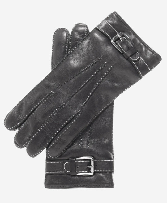 CC3905 (black) - Men’s Italian cashmere lined leather gloves with shearling cuff