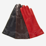 CC4005 (black) - Women's Italian Cashmere Lined Leather Gloves with Decorative Stitching