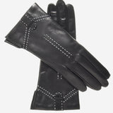 CC4005 (black) - Women's Italian Cashmere Lined Leather Gloves with Decorative Stitching - Leather Gloves Online - Luxury Leather Gloves - 1