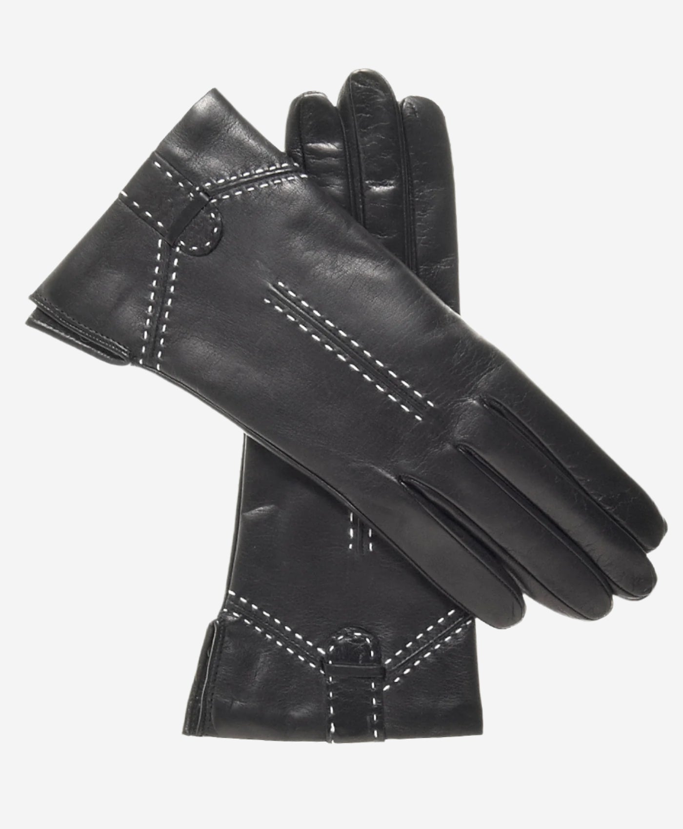 CC4005 (black) - Women's Italian Cashmere Lined Leather Gloves with Decorative Stitching - Leather Gloves Online - Luxury Leather Gloves - 1