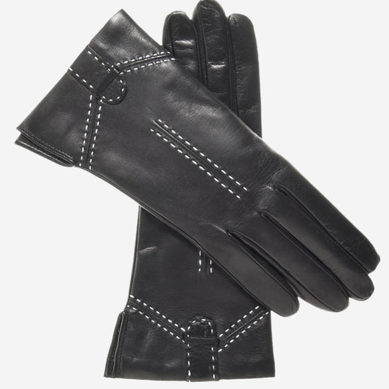 CC4005 (black) - Women's Italian Cashmere Lined Leather Gloves with Decorative Stitching - Leather Gloves Online - Luxury Leather Gloves - 1