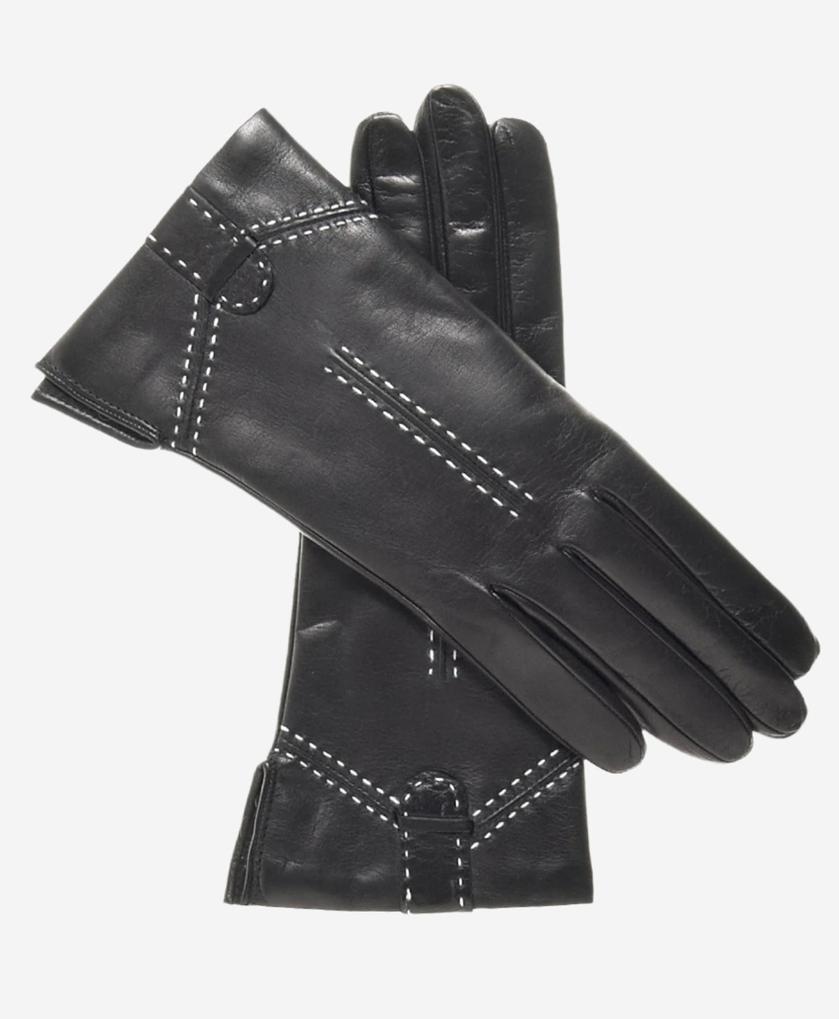 CC4005 (black) - Women's Italian Cashmere Lined Leather Gloves with Decorative Stitching - Leather Gloves Online - Luxury Leather Gloves - 1
