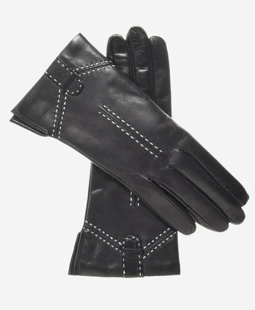 CC4005 (black) - Women's Italian Cashmere Lined Leather Gloves with Decorative Stitching - Leather Gloves Online - Luxury Leather Gloves - 1
