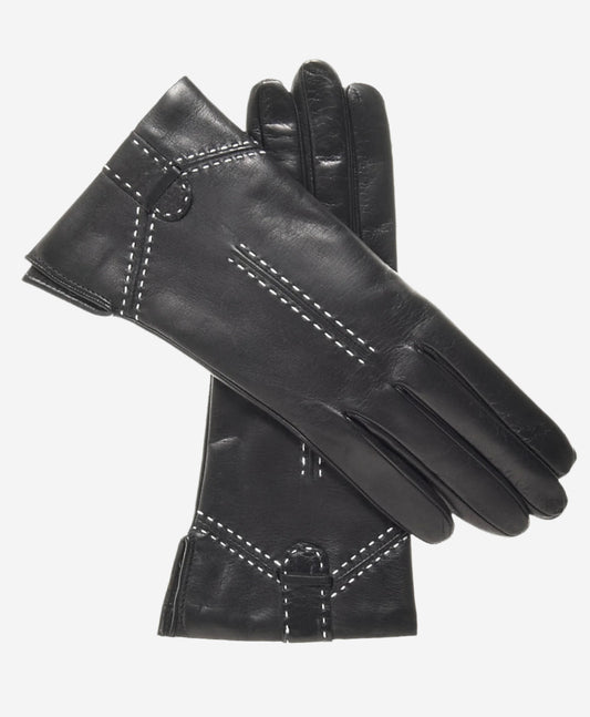 CC4005 (black) - Women's Italian Cashmere Lined Leather Gloves with Decorative Stitching - Leather Gloves Online - Luxury Leather Gloves - 1