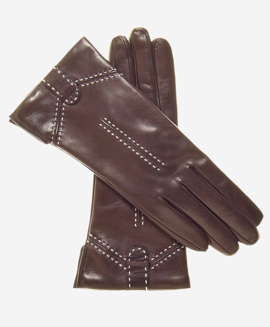 CC4005 (brown) - Women’s Italian cashmere lined leather gloves with decorative stitching