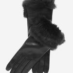 CC4009 (black) - Women's Italian Rabbit Fur Cuff Winter Leather Gloves - Leather Gloves Online - Luxury Leather Gloves - 1