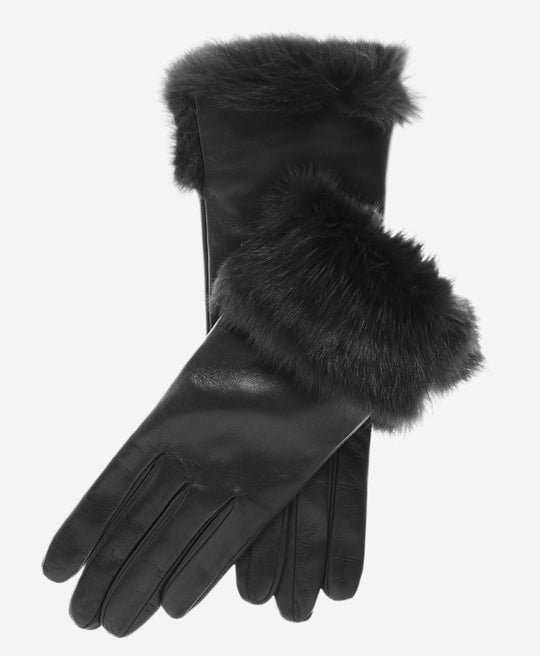 CC4009 (black) - Women’s Italian rabbit fur cuff winter leather gloves