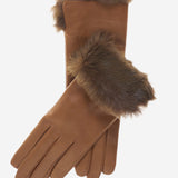 CC4009 (camel) - Women's Italian Rabbit Fur Cuff Winter Leather Gloves - Leather Gloves Online - Luxury Leather Gloves - 2