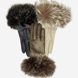 CC4066 (black) - Women's Italian Fox Fur Cuff Cashmere Lined Leather Gloves