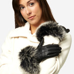 CC4066 (black) - Women's Italian Fox Fur Cuff Cashmere Lined Leather Gloves - Leather Gloves Online - Luxury Leather Gloves - 3