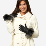 CC4066 (black) - Women's Italian Fox Fur Cuff Cashmere Lined Leather Gloves - Leather Gloves Online - Luxury Leather Gloves - 4