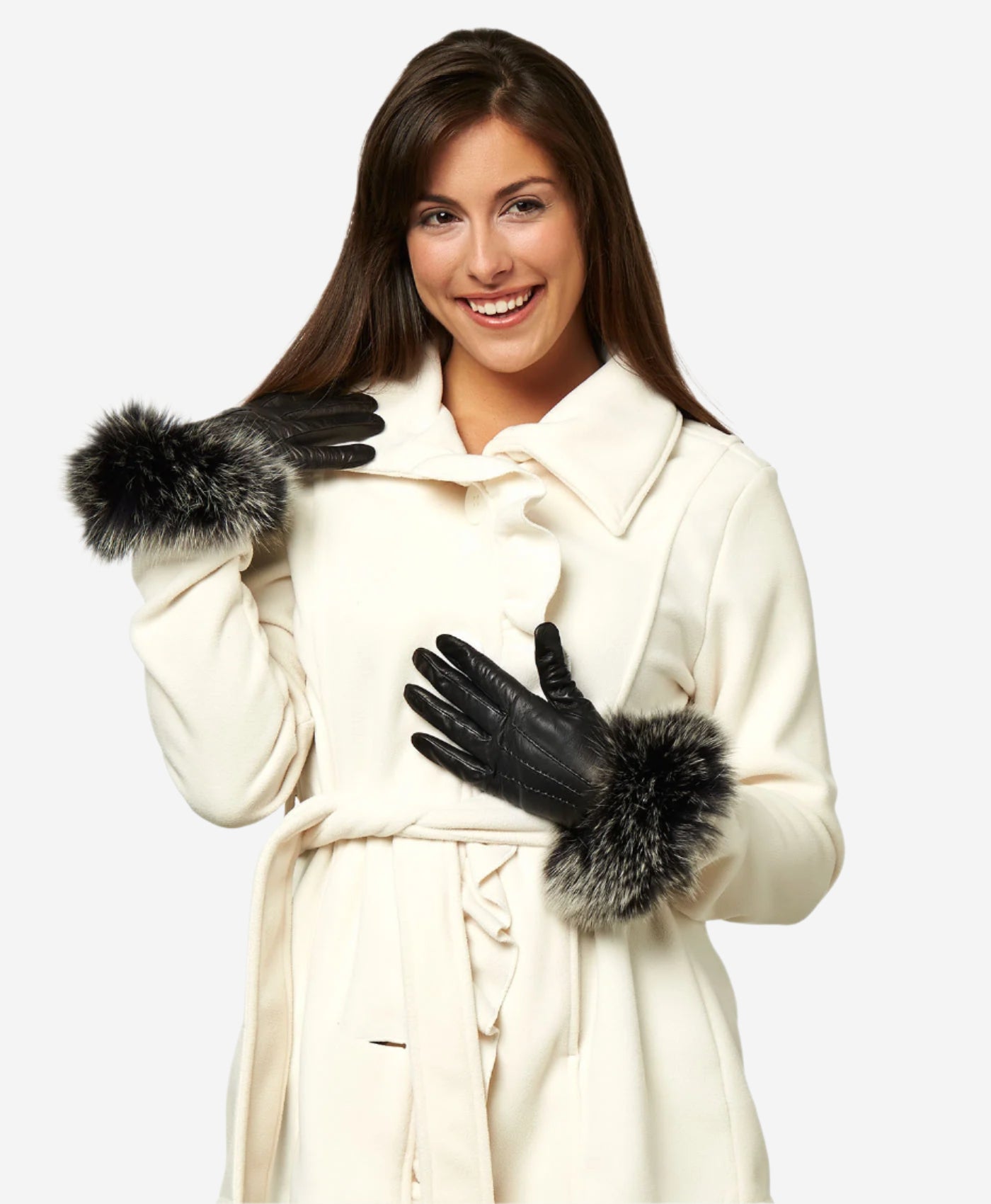 CC4066 (black) - Women's Italian Fox Fur Cuff Cashmere Lined Leather Gloves - Leather Gloves Online - Luxury Leather Gloves - 4