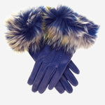 CC4066 (blue) - Women's Italian Fox Fur Cuff Cashmere Lined Leather Gloves - Leather Gloves Online - Luxury Leather Gloves - 1